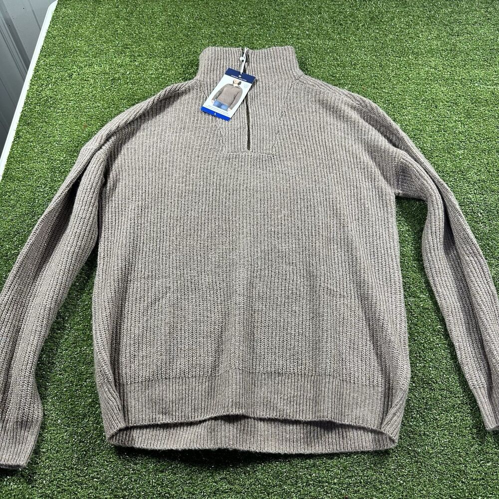 Modern Ambition Women's Knit 1/4 Zip Long Sleeves Sweater, Brown, Size L